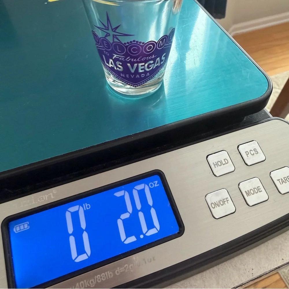 VTG‎ Welcome to Fabulous Las Vegas Nevada clear purple shot glass 2.5”